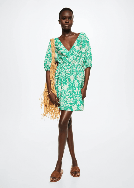 Robe fluide imprimée Vert Mango