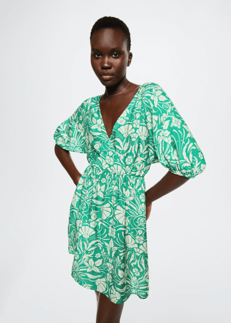 Robe fluide imprimée Vert Mango