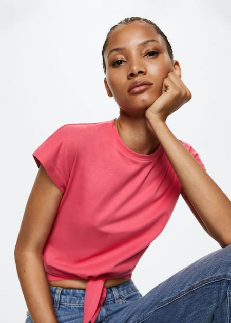 T-shirt rose à nœud Mango