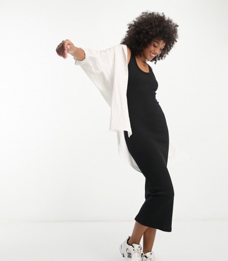 ASOS DESIGN - Robe débardeur mi-longue en tissu côtelé à encolure dégagée - Noir