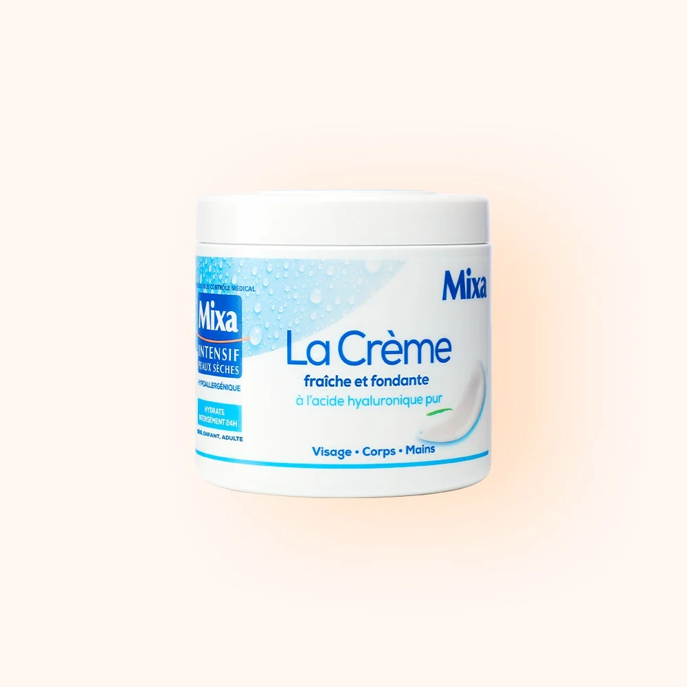 Mixa crème Fraîche et fondante Découvrez la petite dernière de la famille des pots multi-usages Mixa, la Crème fraîche et fondante à l'acide hyaluronique pur. Vraiment efficace.