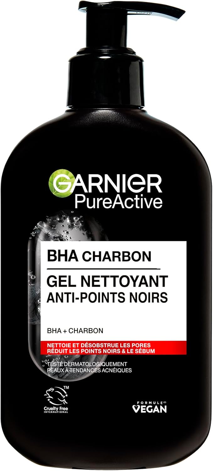Garnier Pure Active - Gel Nettoyant Charbon - Réduit Points Noirs & Boutons - Nettoie & Désincruste les Pores - BHA & Charbon - Garnier Pure Active - Gel Nettoyant Charbon - Réduit Points Noirs & Boutons - Nettoie & Désincruste les Pores - BHA & Charbon - Vegan & Cruelty Free - Peaux à Tendance Acnéiques - 250 ml