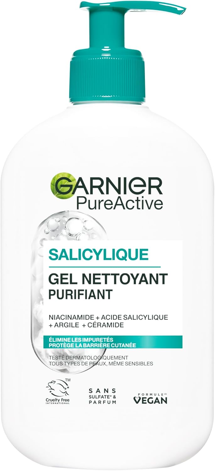 Garnier Pure Active - Gel Nettoyant Moussant - Purifie, Hydrate & Élimine Les Impuretés - Acide Hyaluronique, Céramide, Argile - Vegan & Cruelty Free - Tous Types de Peaux - 250 ml Garnier Pure Active - Gel Nettoyant Moussant - Purifie, Hydrate & Élimine Les Impuretés - Acide Hyaluronique, Céramide, Argile - Vegan & Cruelty Free - Tous Types de Peaux - 250 ml