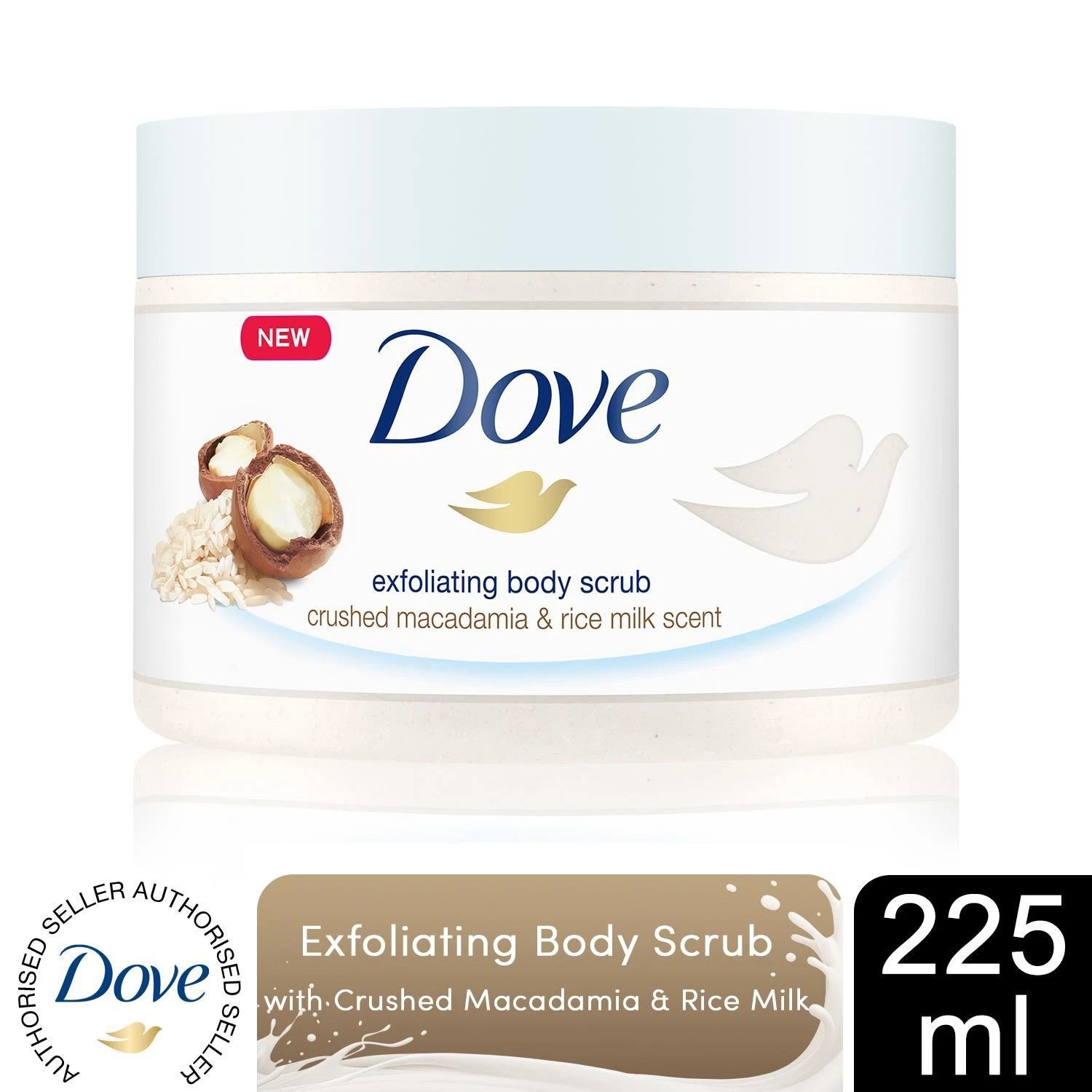 Gommage corporel exfoliant modéré aux noix de macadamia concassées et au lait de riz Gommage corporel exfoliant modéré aux noix de macadamia concassées et au lait de riz
