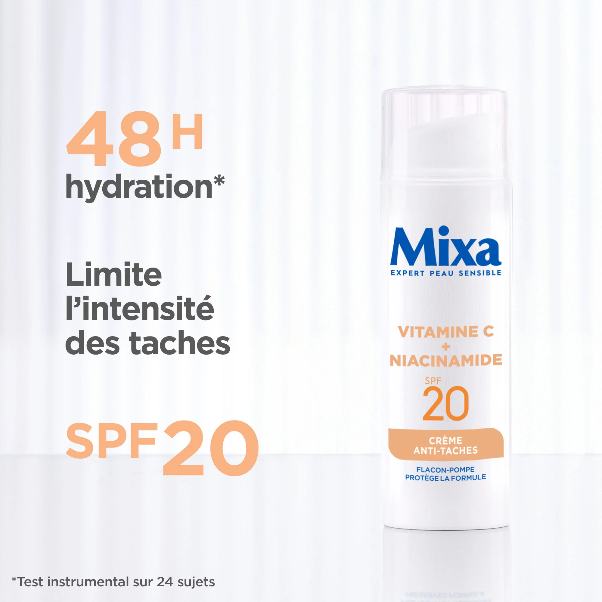 Efficacité prouvée : cette crème limite l’intensité des taches et unifie le teint. La peau est hydratée pendant 48h*.